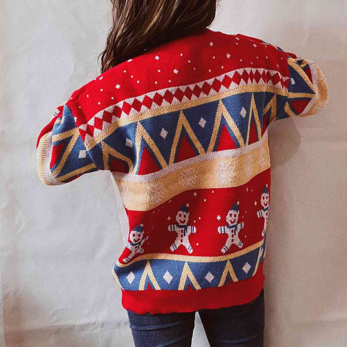 Printed Round Neck Long Sleeve Sweater BLUE ZONE PLANET