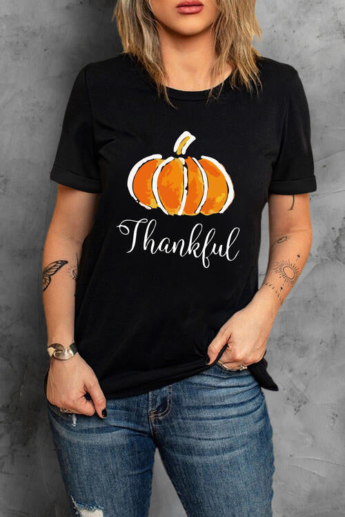 THANKFUL Round Neck Short Sleeve T-Shirt BLUE ZONE PLANET