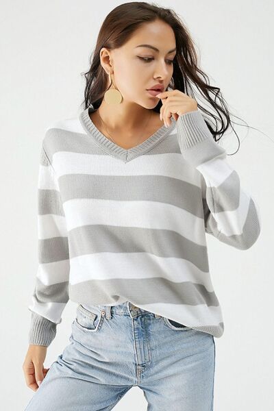 Leopard V-Neck Long Sleeve Sweater-TOPS / DRESSES-[Adult]-[Female]-2022 Online Blue Zone Planet