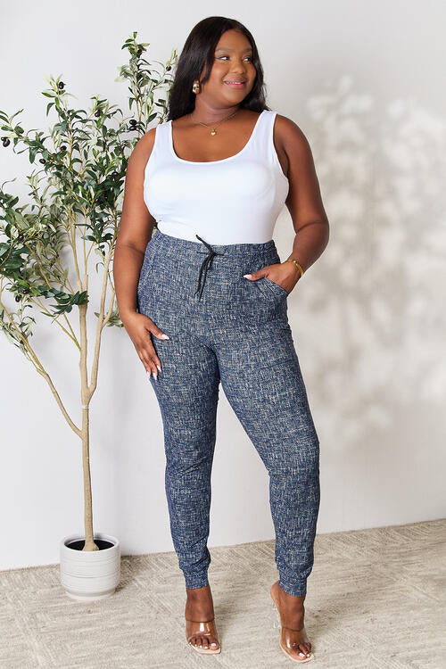 LOVEIT Heathered Drawstring Leggings with Pockets BLUE ZONE PLANET