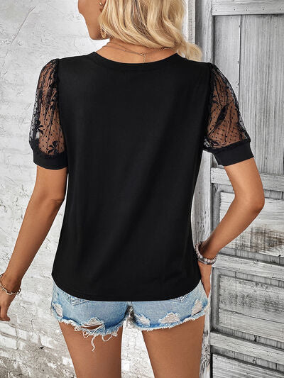 Bow Pattern V-Neck Short Sleeve T-Shirt Trendsi