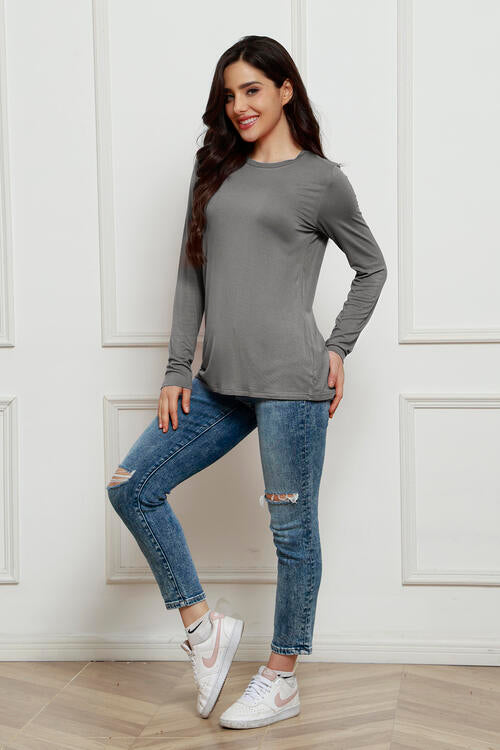 Basic Bae Full Size Round Neck Long Sleeve Top BLUE ZONE PLANET