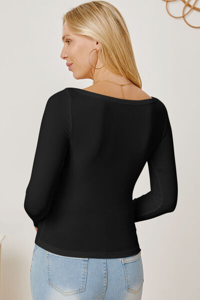 Square Neck Long Sleeve T-Shirt Trendsi