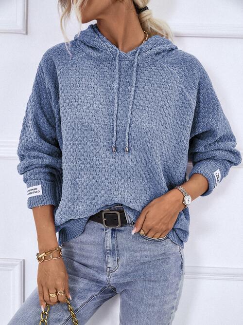 Texture Drawstring Long Sleeve Hooded Sweater BLUE ZONE PLANET