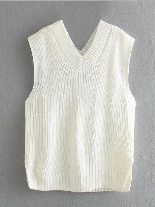 Ribbed V-Neck Sleeveless Sweater Vest BLUE ZONE PLANET