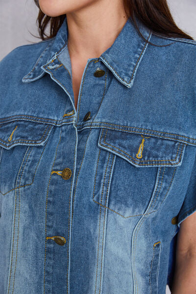 Pocketed Button Up Short Sleeve Denim Top-TOPS / DRESSES-[Adult]-[Female]-2022 Online Blue Zone Planet