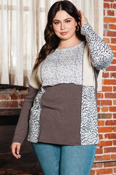 Plus Size Leopard Round Neck Sweatshirt Trendsi