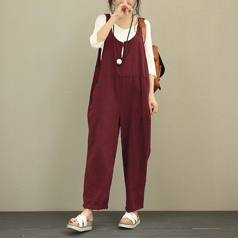 Women's solid color casual loose jumpsuit kakaclo