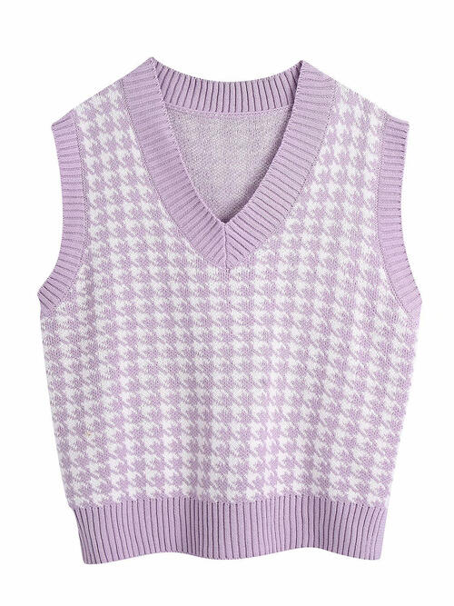 Houndstooth V-Neck Sweater Vet BLUE ZONE PLANET