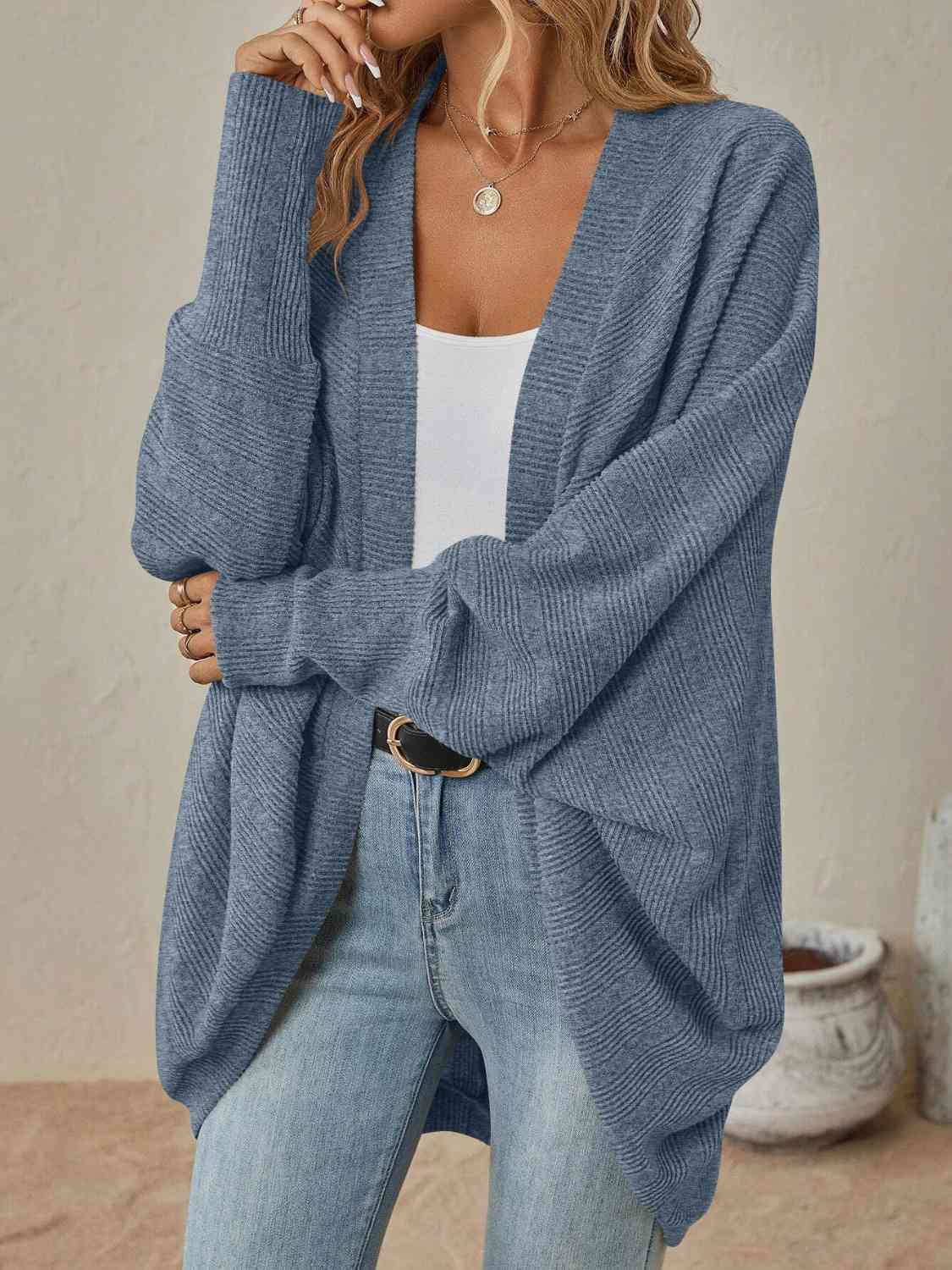 Open Front  Dropped Shoulder Cardigan BLUE ZONE PLANET