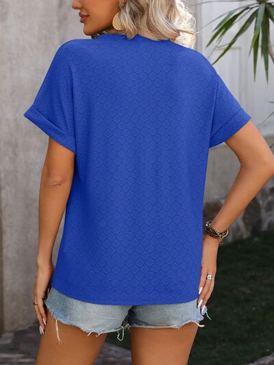 Blue Zone Planet |  Eyelet Notched Short Sleeve T-Shirt BLUE ZONE PLANET