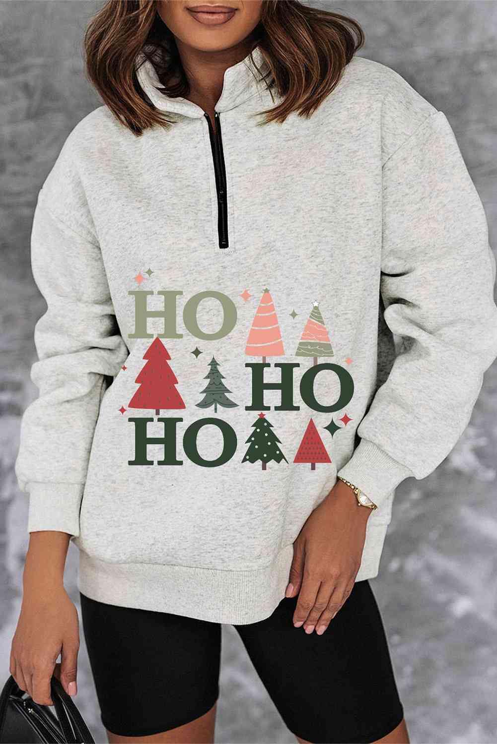 HO HO HO Christmas Tree Graphic Sweatshirt BLUE ZONE PLANET