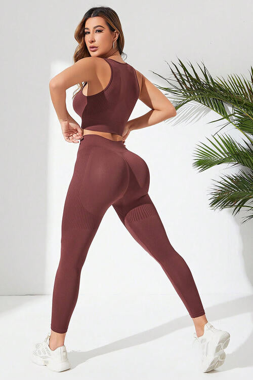 Ribbed Tank and Active Leggings Set BLUE ZONE PLANET