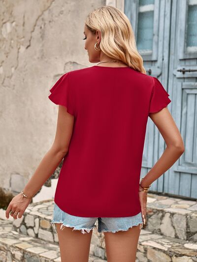 V-Neck Flutter Sleeve Blouse Trendsi