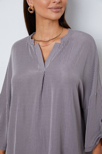 Notched Roll-Tab Sleeve Blouse Trendsi