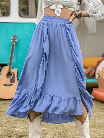 Blue Zone Planet |  High Waist Ruffle Trim Skirt BLUE ZONE PLANET