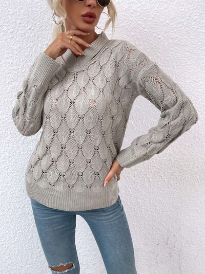 Blue Zone Planet |  Openwork Cutout Dropped Shoulder Sweater BLUE ZONE PLANET