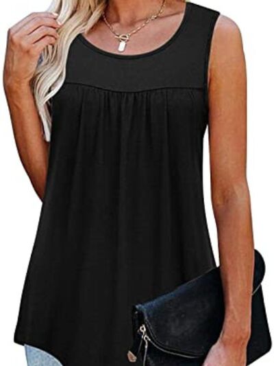 Round Neck Wide Strap Ruched Tank Trendsi