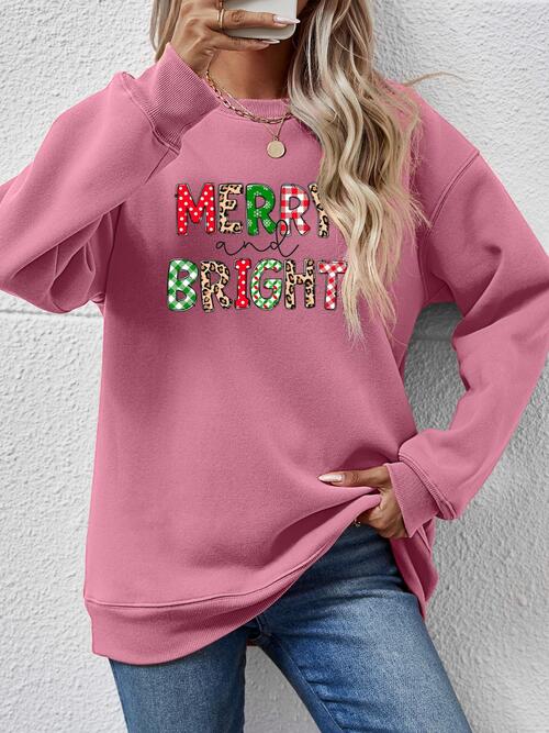 MERRY AND BRIGHT Round Neck Sweatshirt BLUE ZONE PLANET