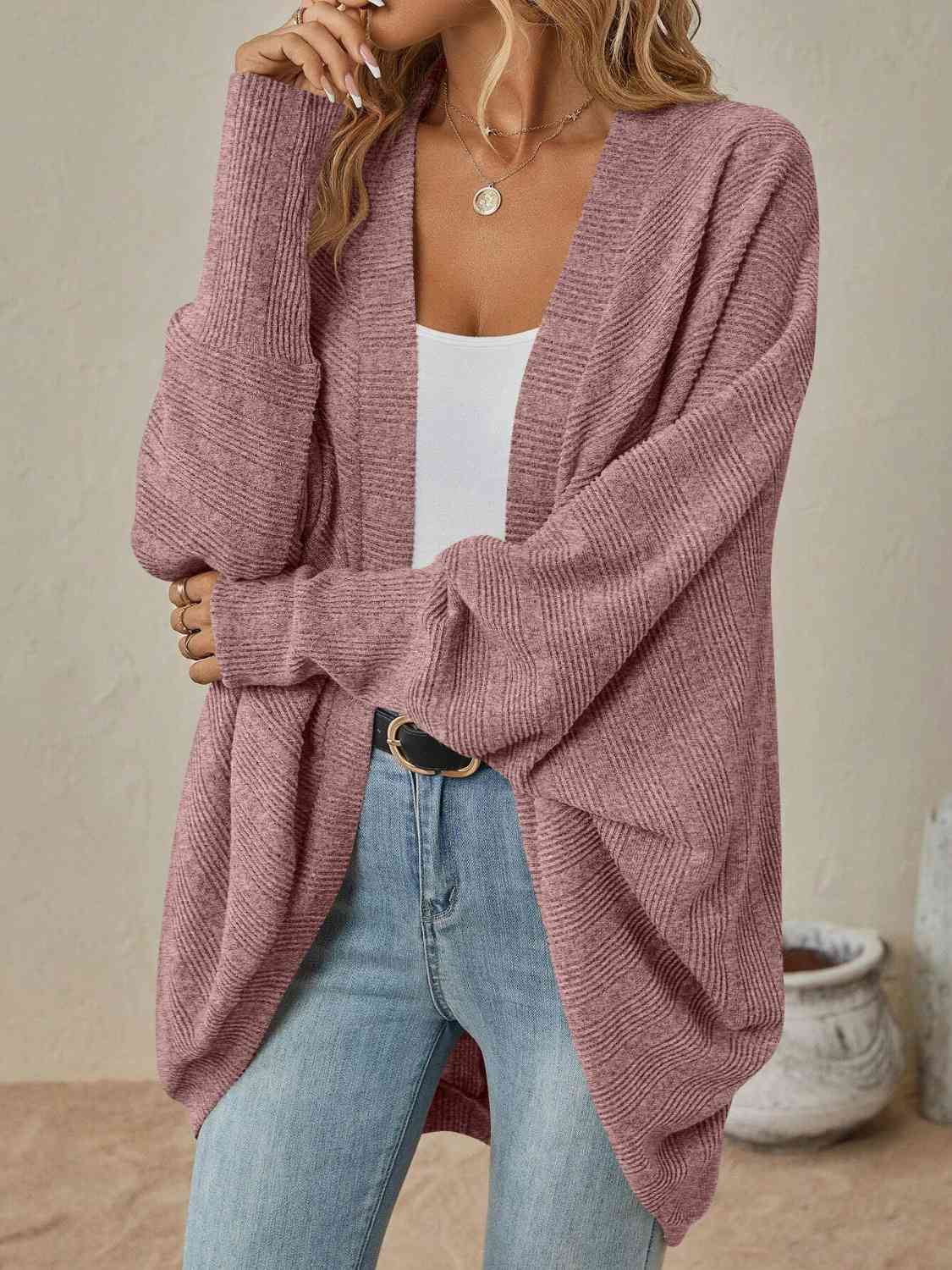 Open Front  Dropped Shoulder Cardigan BLUE ZONE PLANET