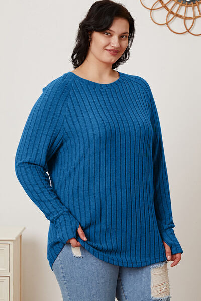 Basic Bae Full Size Ribbed Thumbhole Sleeve T-Shirt-TOPS / DRESSES-[Adult]-[Female]-2022 Online Blue Zone Planet