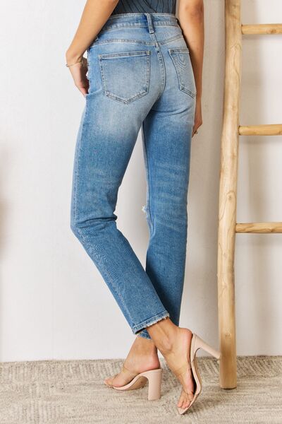 Blue Zone Planet |  Kancan High Rise Distressed Slim Straight Jeans BLUE ZONE PLANET