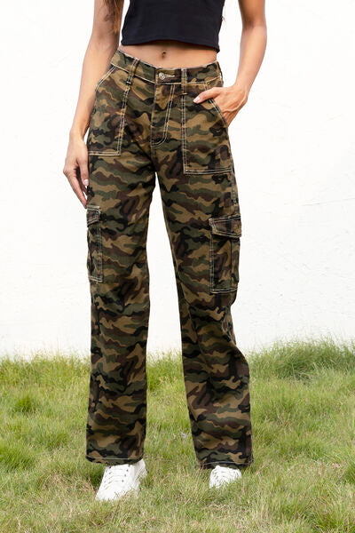 Blue Zone Planet |  Camouflage Straight Leg Cargo Pants BLUE ZONE PLANET