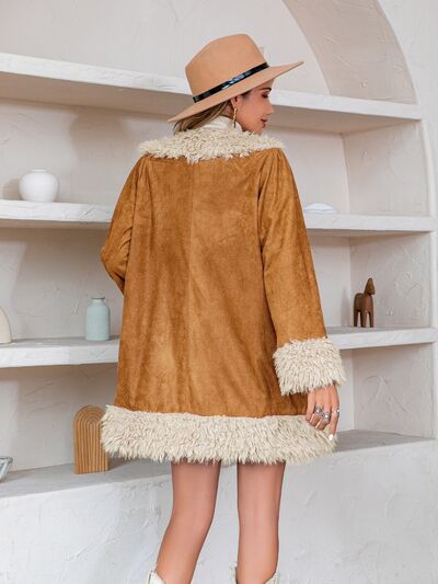 Fuzzy Open Front Long Sleeve Outerwear-NEW ARRIVALS-[Adult]-[Female]-2022 Online Blue Zone Planet