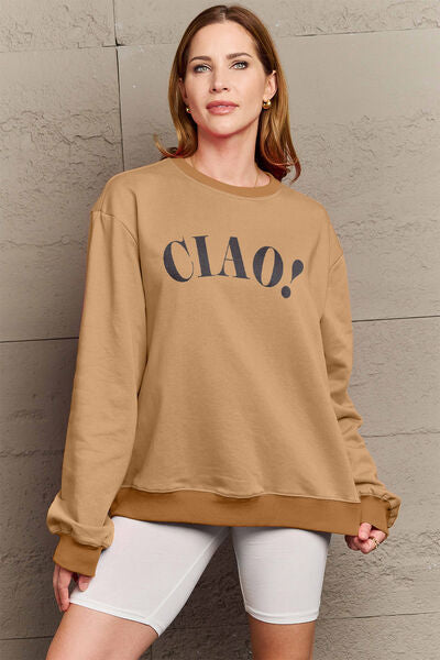 Blue Zone Planet |  Simply Love Full Size CIAO！Round Neck Sweatshirt BLUE ZONE PLANET