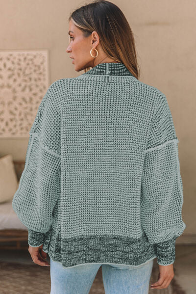 Waffle-knit Pocketed Open Front Cardigan BLUE ZONE PLANET