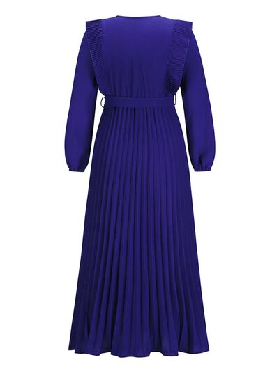 Blue Zone Planet |  Pleated Surplice Tie Waist Maxi Dress BLUE ZONE PLANET