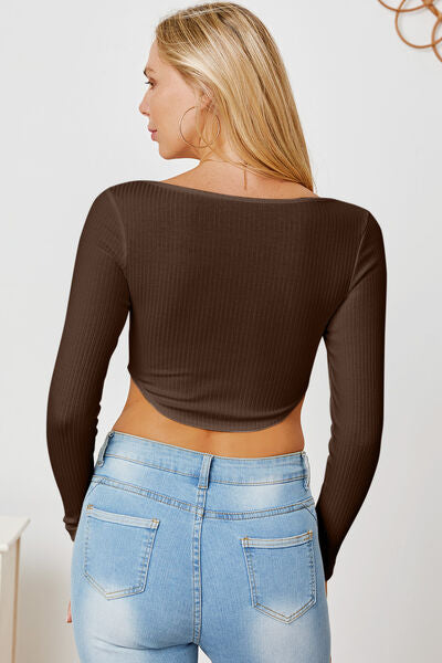 Ribbed Long Sleeve T-Shirt Trendsi