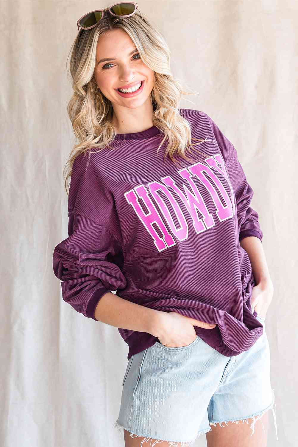 HOWDY Graphic Dropped Shoulder Sweatshirt BLUE ZONE PLANET