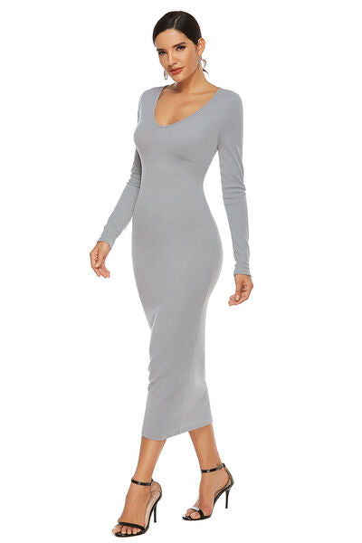 Ribbed Scoop Neck Sweater Dress BLUE ZONE PLANET