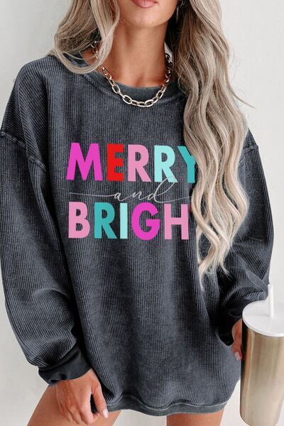 MERRY AND BRIGHT Round Neck Long Sleeve Sweatshirt BLUE ZONE PLANET