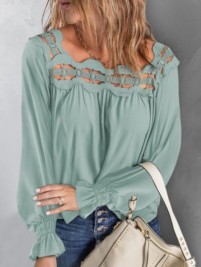 Cutout Square Neck Long Sleeve Blouse Trendsi