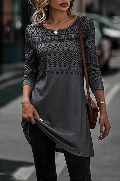 Printed Round Neck Long Sleeve T-Shirt Trendsi