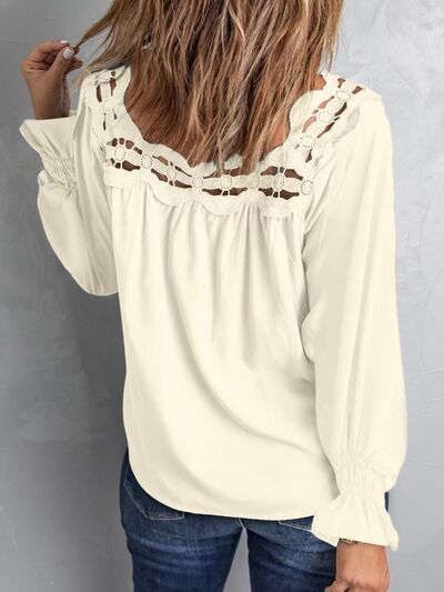 Cutout Square Neck Long Sleeve Blouse Trendsi