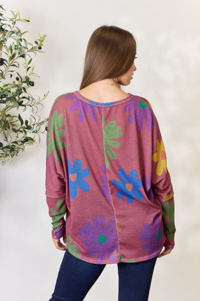 Hopely Full Size Floral V-Neck Long Sleeve Top BLUE ZONE PLANET