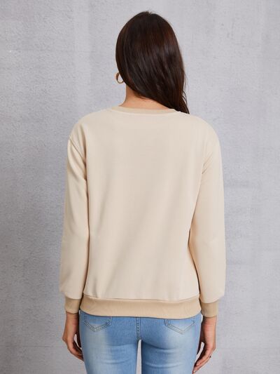 Round Neck Dropped Shoulder Sweatshirt Trendsi