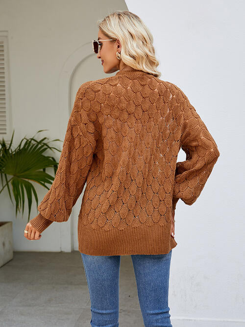 Openwork Open Front Lantern Sleeve Cardigan BLUE ZONE PLANET