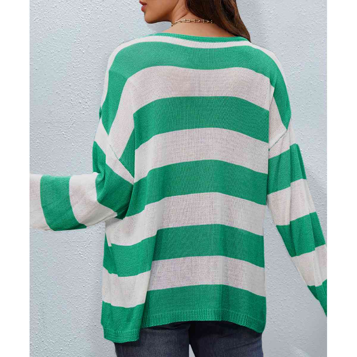 Striped Boat Neck Round Neck Sweater BLUE ZONE PLANET