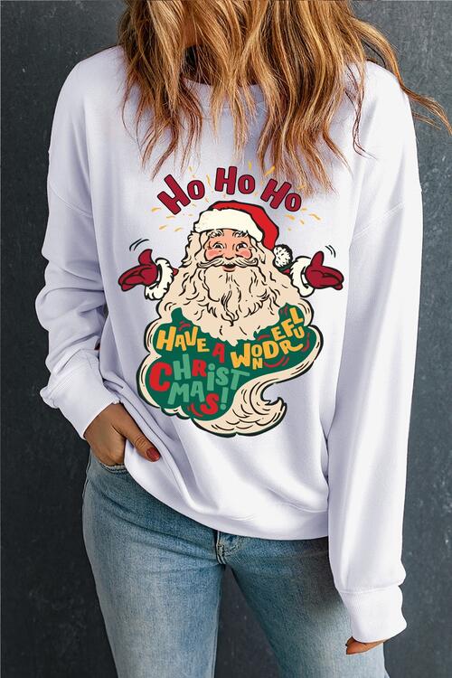 Santa Graphic Round Neck Long Sleeve Sweatshirt BLUE ZONE PLANET