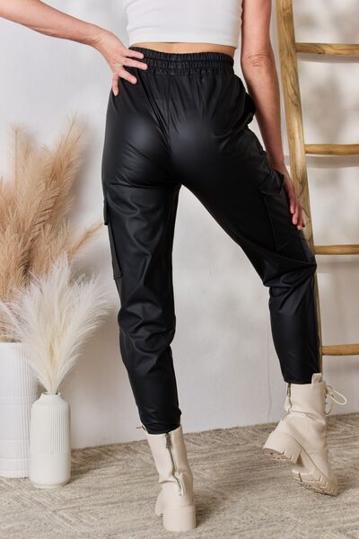 Color 5 Faux Leather Cargo Pants-BOTTOM SIZES SMALL MEDIUM LARGE-[Adult]-[Female]-2022 Online Blue Zone Planet