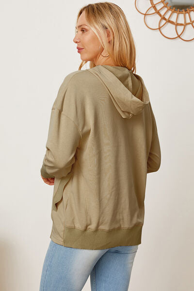 Half Snap Dropped Shoulder Hoodie-TOPS / DRESSES-[Adult]-[Female]-2022 Online Blue Zone Planet