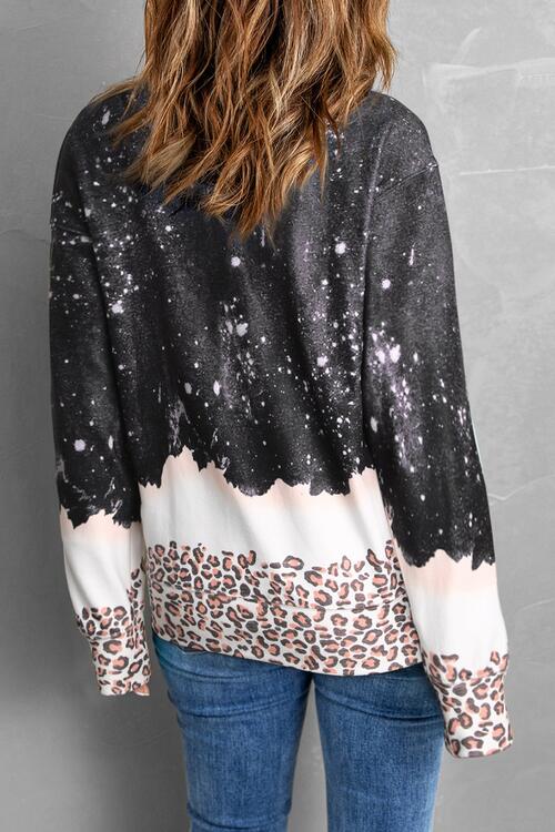 Graphic Leopard Round Neck Long Sleeve Sweatshirt BLUE ZONE PLANET