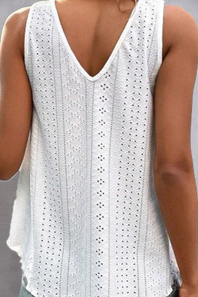 Lace Detail Eyelet V-Neck Tank BLUE ZONE PLANET