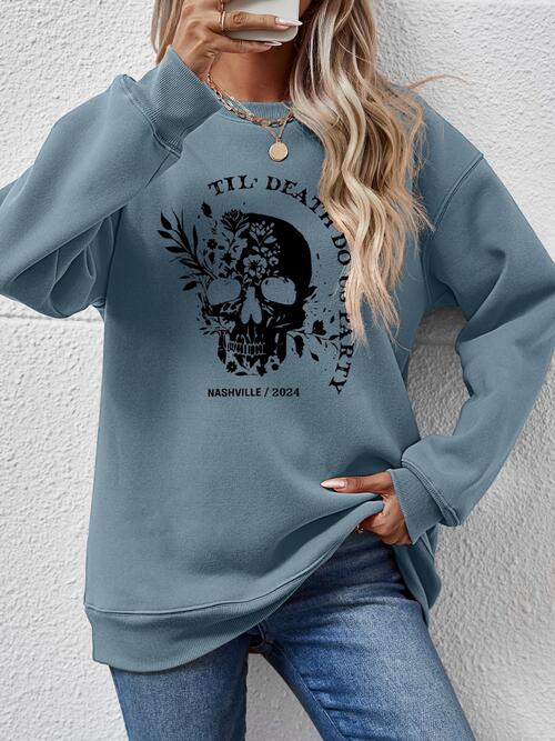 Graphic Round Neck Dropped Shoulder Sweatshirt BLUE ZONE PLANET