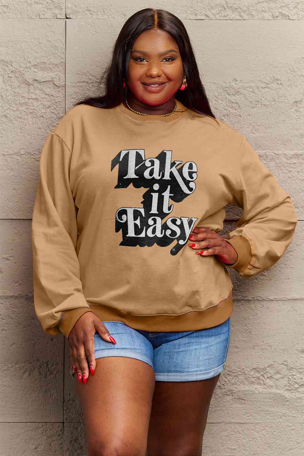 Simply Love Full Size TAKE IT EASY Graphic Sweatshirt BLUE ZONE PLANET