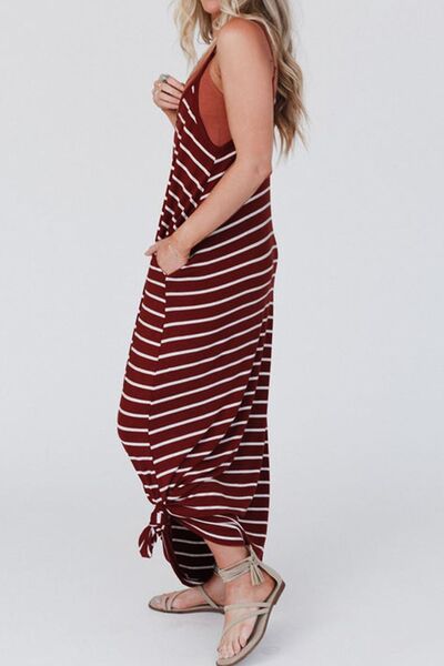 Pocketed Striped Scoop Neck Maxi Cami Dress BLUE ZONE PLANET